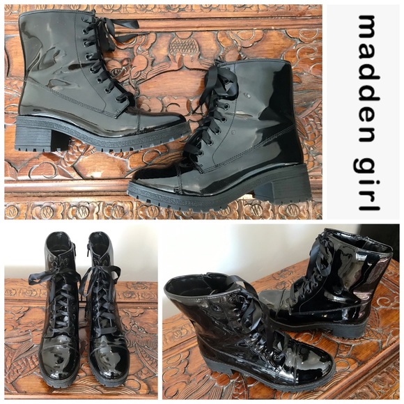 Steve Madden Shoes - Madden Girl Black Patent Leather Emma Combat Boots